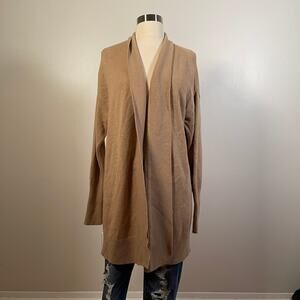 Etcetera • Long Tan Open Cardigan Wool Blend